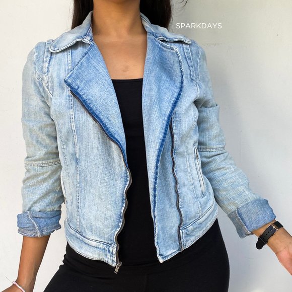 Guess Jackets & Blazers - Guess Light Wash Zipper Denim Motorcycle Jacket M